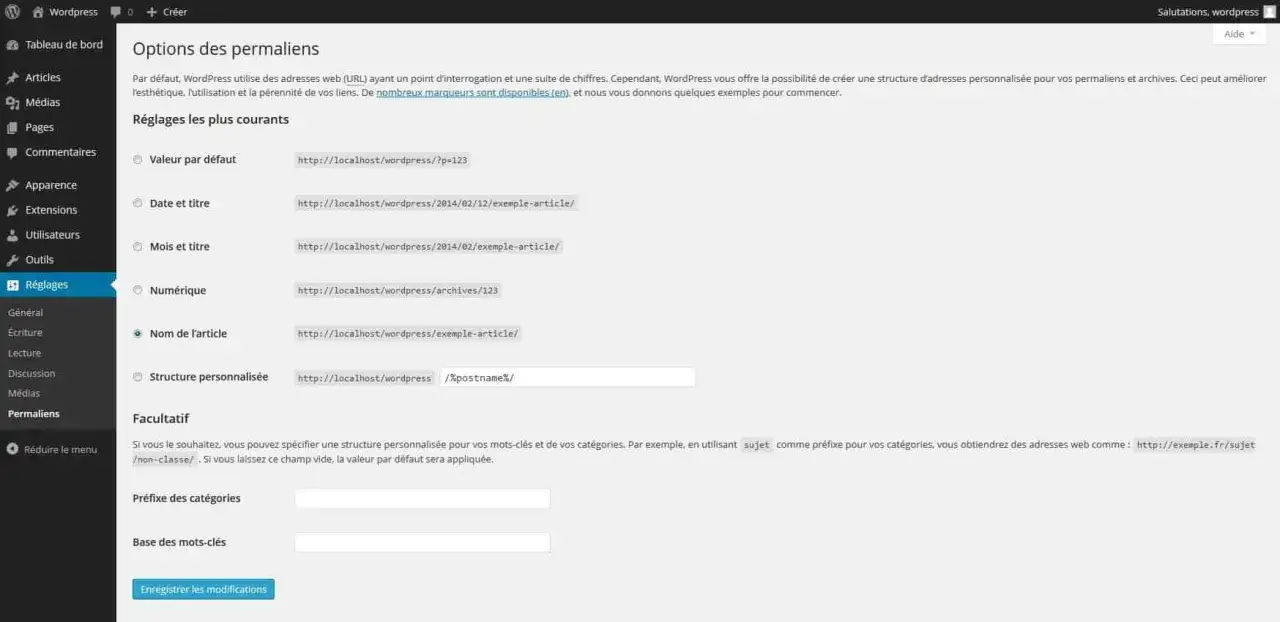 Param&egrave;tres des permaliens WordPress : personnalisez vos URL pour mettre en ligne un site WordPress plus clair et optimis&eacute;.