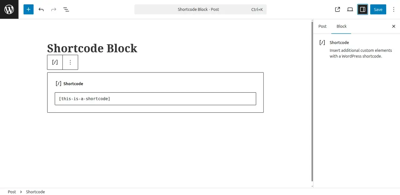 &Eacute;dition d'un bloc shortcode WordPress avec le shortcode 