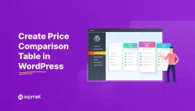 Tableau comparatif des prix WordPress : avant et après la création. Un homme pointe les options.