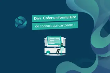 Illustration d'un formulaire de contact Divi sur un écran, avec une personne assise devant.