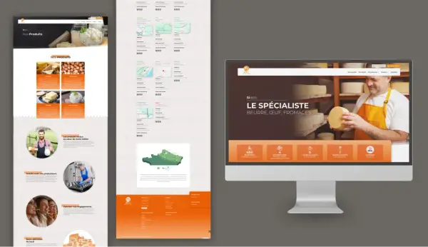 Conception d'un site vitrine WordPress pour un spécialiste du beurre, de l'œuf et du fromage. Le site met en avant les produits locaux et les engagements.